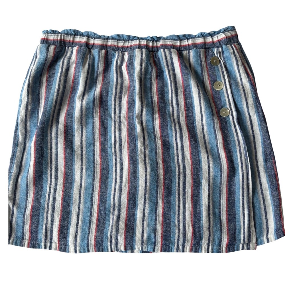 Ruby Rd Womens‎ Blue Striped Linen Blend Wrap Front Skort Size 14 Side Buttons